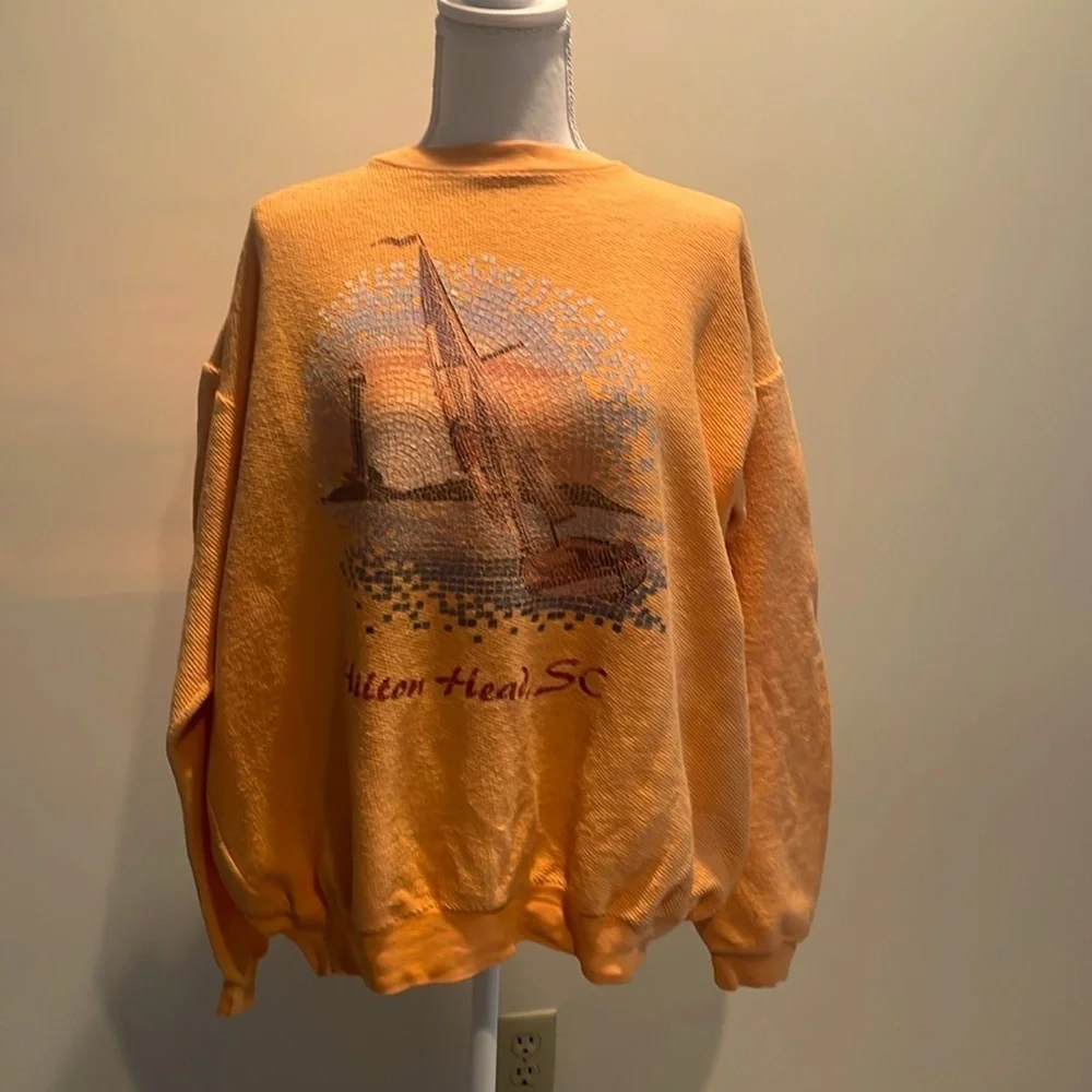 Orange Waffle Weave Type Hilton Head Pullover. Vtg. Y2K - Picture 1 of 6